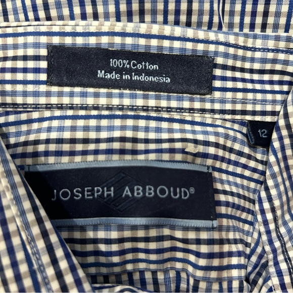 JOSEPH ABBOUD Blue Checkered Long-sleeve Dress Shirt in Boys Size 12 - Picture 4 of 4